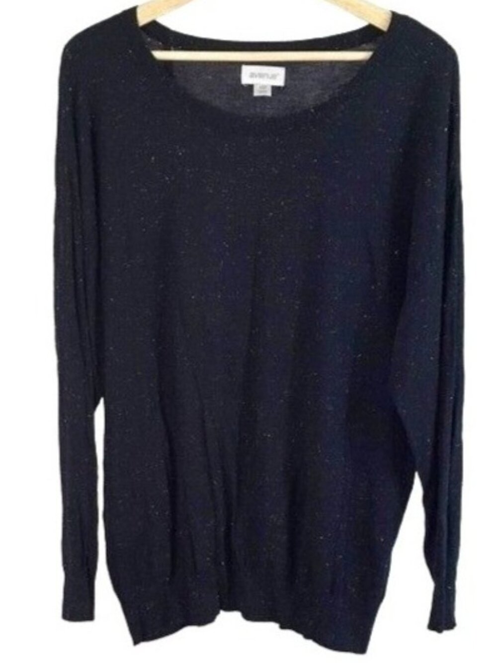 Avenue Womens Sparkle Sweater Black Silver Plus Size 18 20 Long Sleeve Pullover